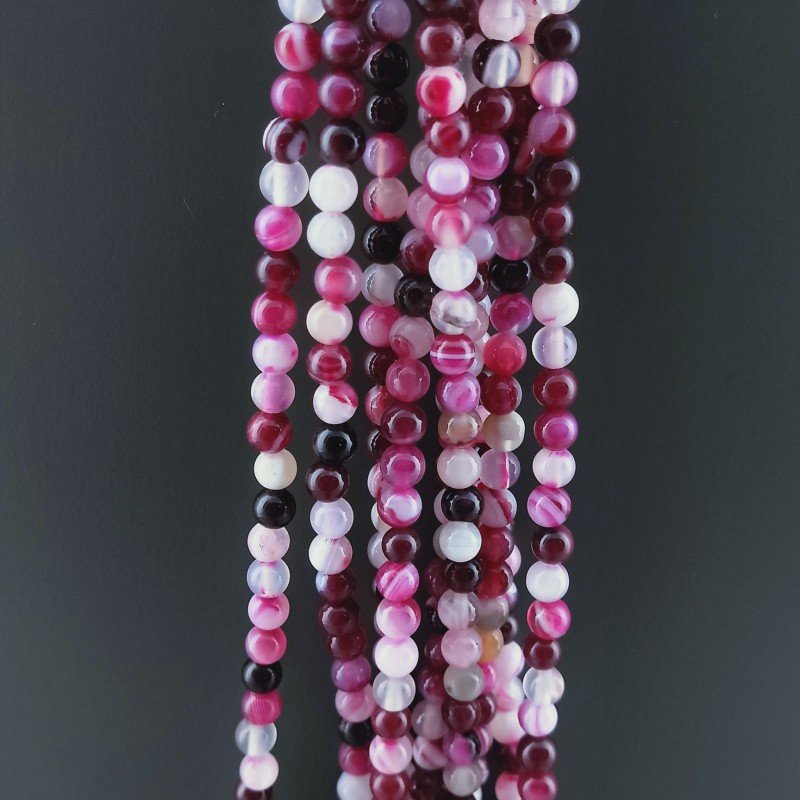 Agata Brasiliana Fucsia Striata Perline Forma Tondo Liscio 04mm
