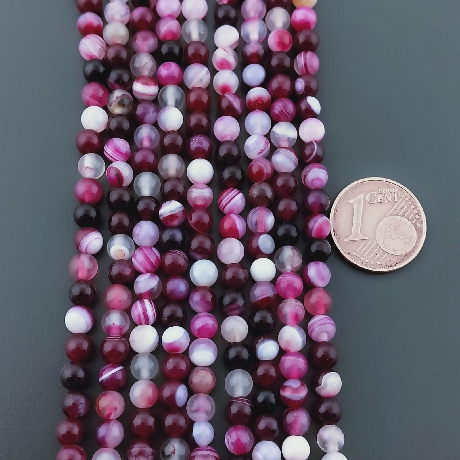 Agata Brasiliana Fucsia Striata Perline Forma Tondo Liscio 04mm