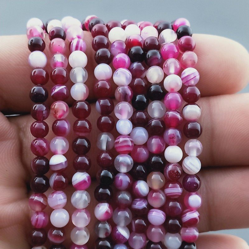 Agata Brasiliana Fucsia Striata Perline Forma Tondo Liscio 04mm