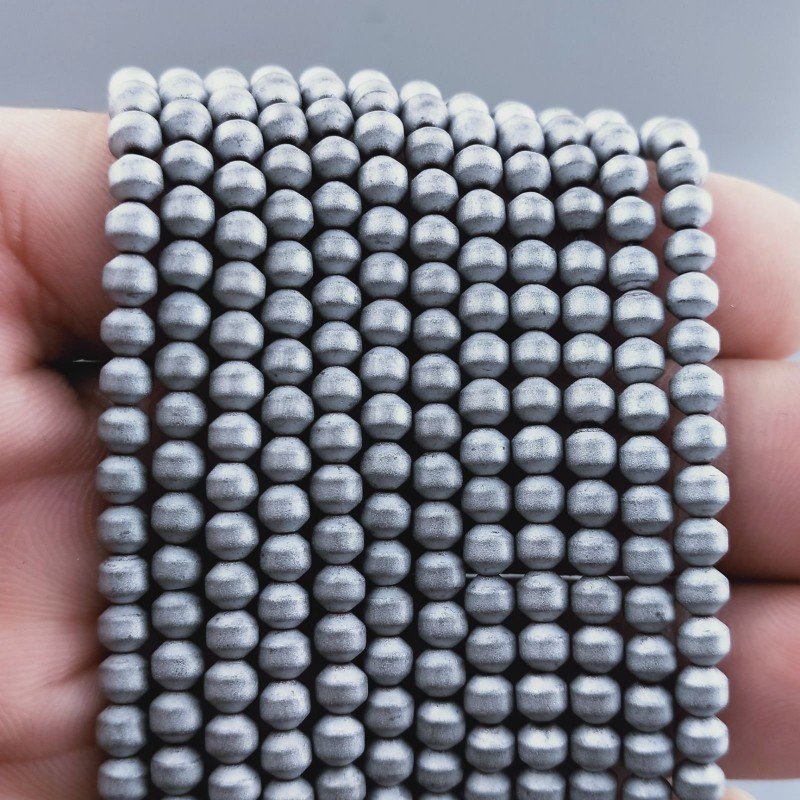 Ematite Argentato Perline Forma Tondo Liscio Satinato-Matte 04mm