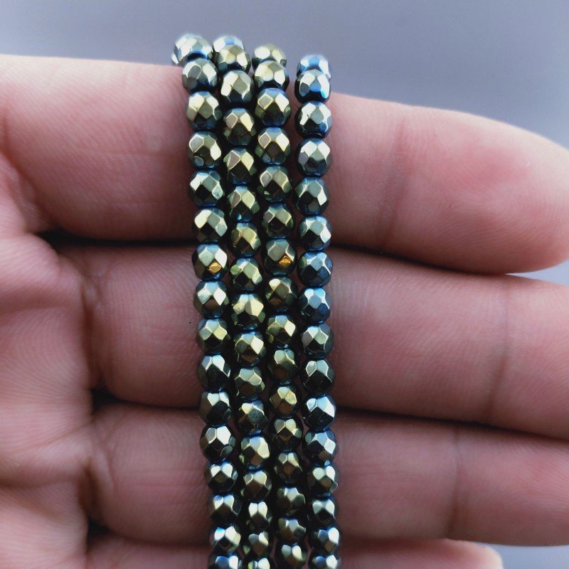 Ematite Verde Metallizato Perline Forma Tondo Sfaccettato 04mm