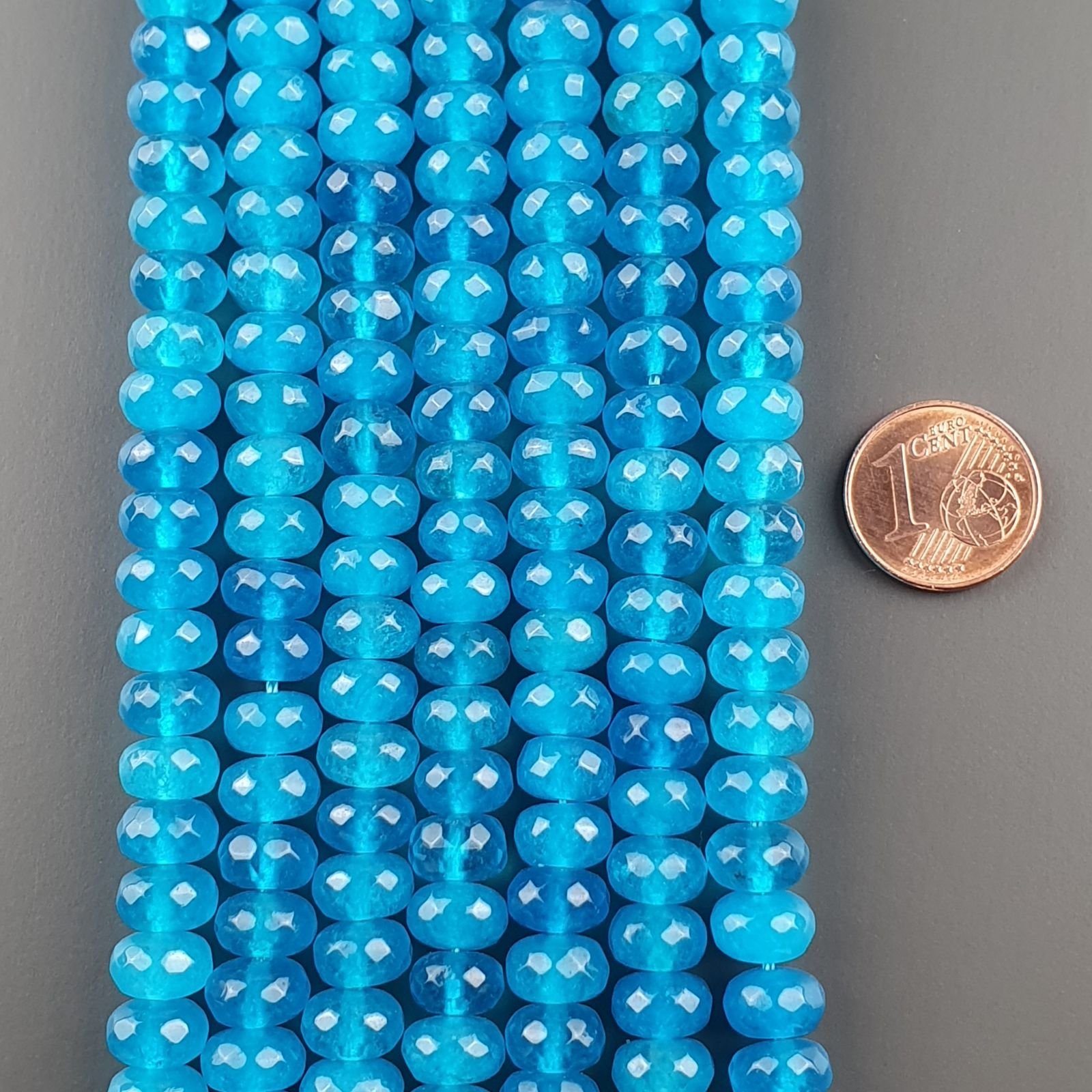 Giada Azzurra in Perline Forma Rondelle Sfaccettato Foro Passante 08X05mm