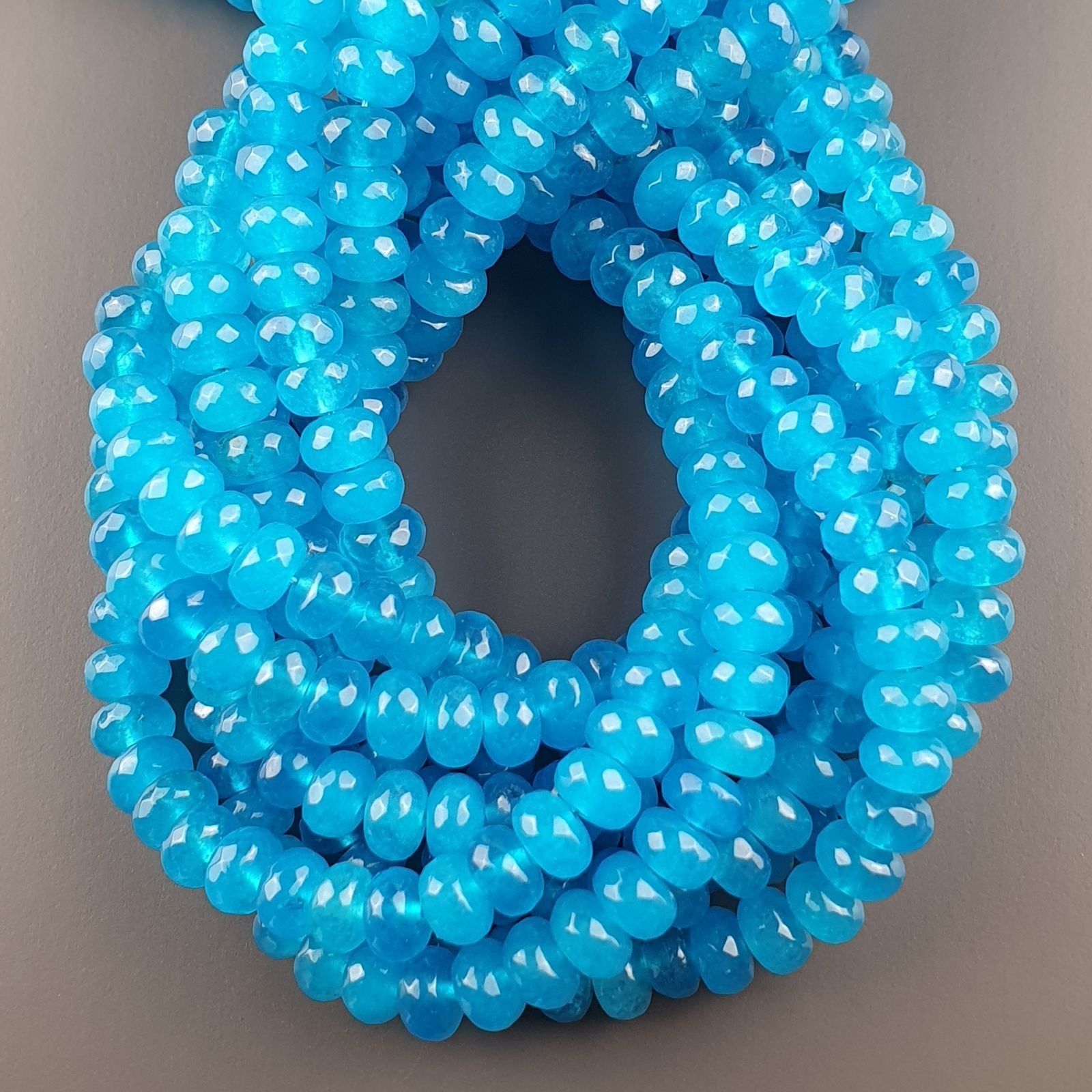 Giada Azzurra in Perline Forma Rondelle Sfaccettato Foro Passante 08X05mm