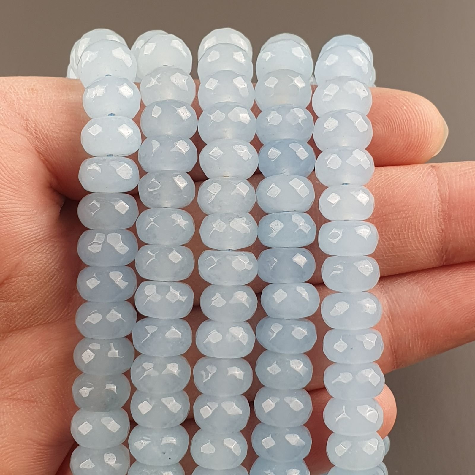 Giada Acquamarina in Perline Forma Rondelle Sfaccettato Foro Passante 10x06mm