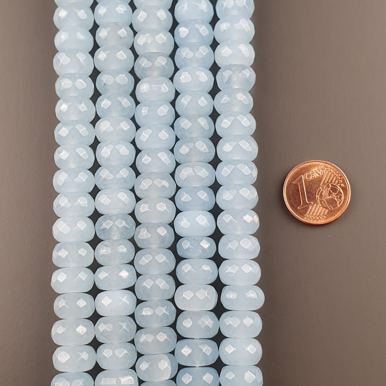 Giada Acquamarina in Perline Forma Rondelle Sfaccettato Foro Passante 10x06mm