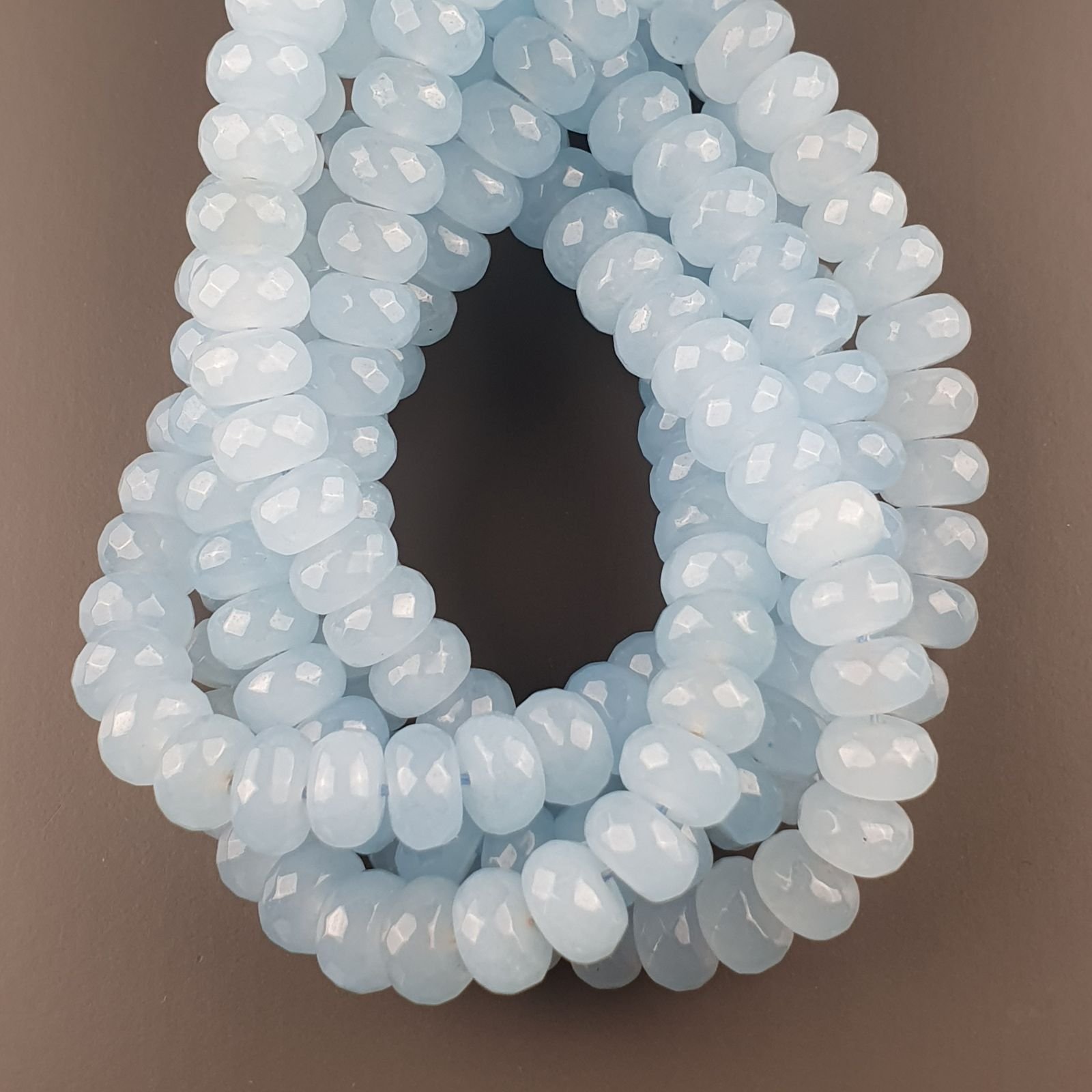 Giada Acquamarina in Perline Forma Rondelle Sfaccettato Foro Passante 10x06mm