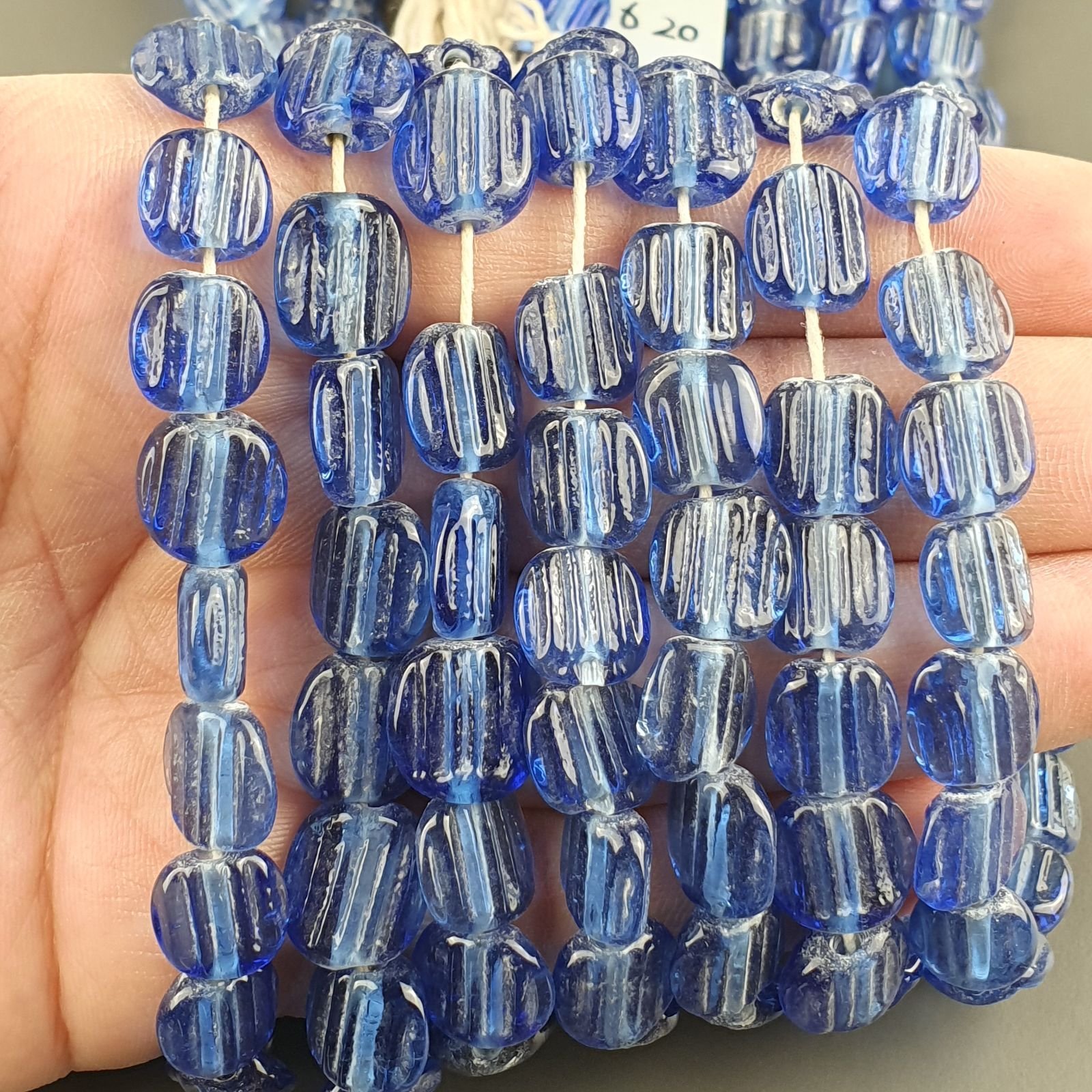 Perline in Vetro Stile Murano Blu Perline Forma Quadrato Piatto Inciso Liscio Foro Passante