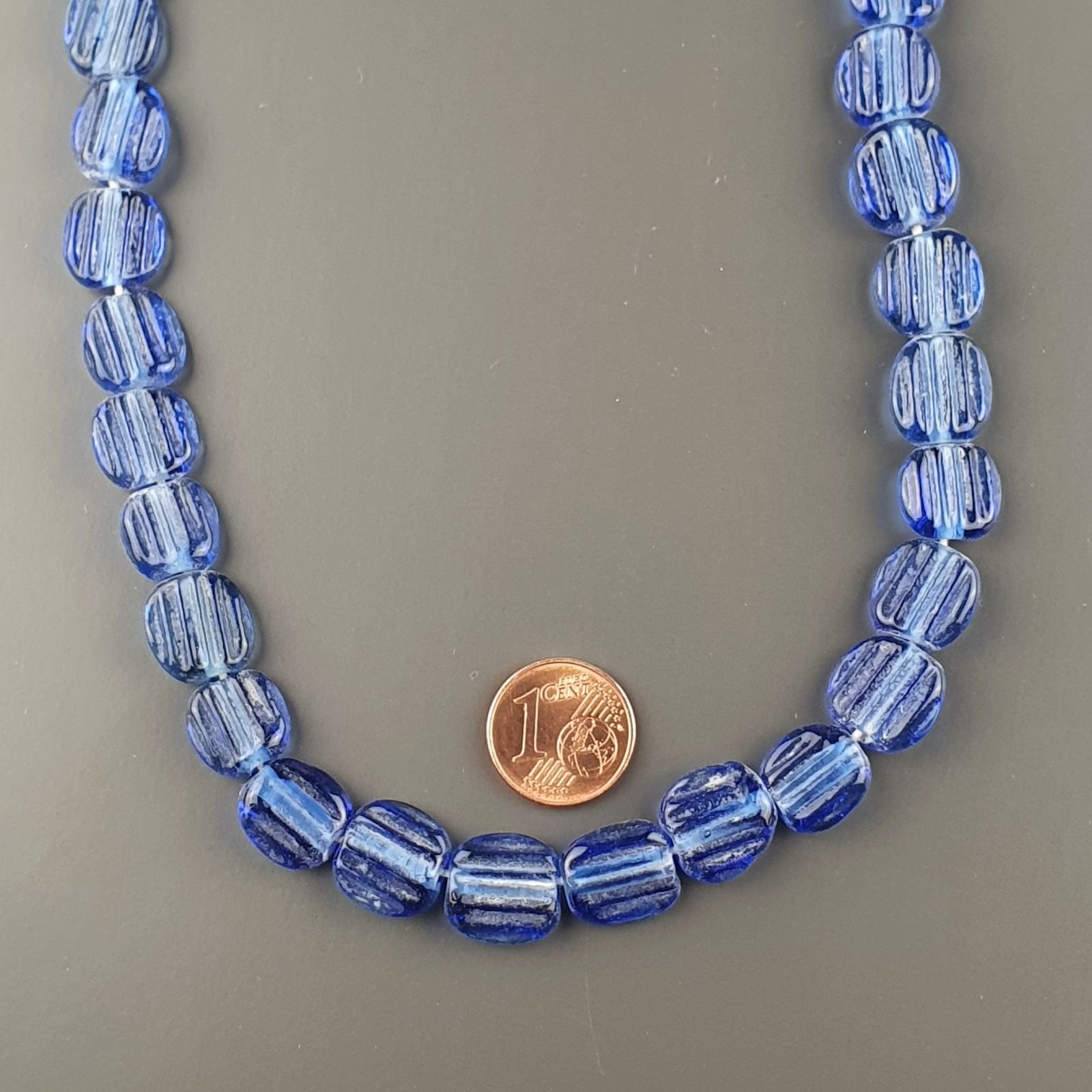 Perline in Vetro Stile Murano Blu Perline Forma Quadrato Piatto Inciso Liscio Foro Passante