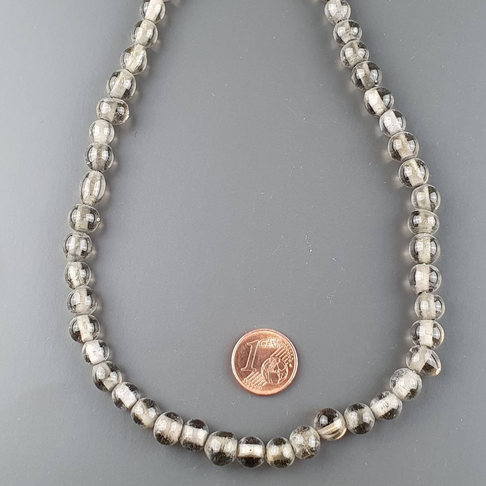 Perline in Vetro Stile Murano Grigio Liscio Foro Passante