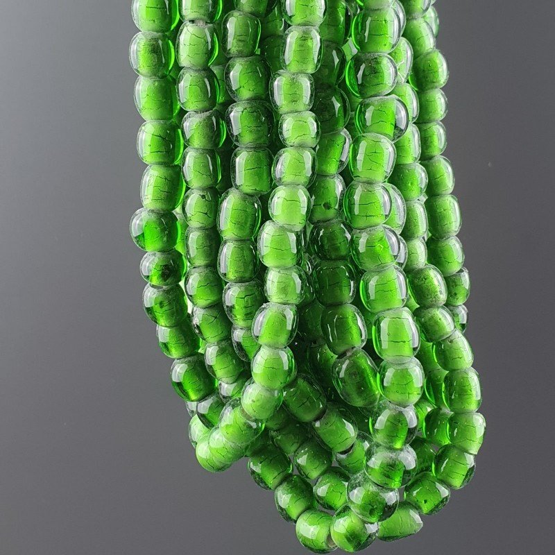 Perline in Vetro Stile Murano Verde Liscio Foro Passante
