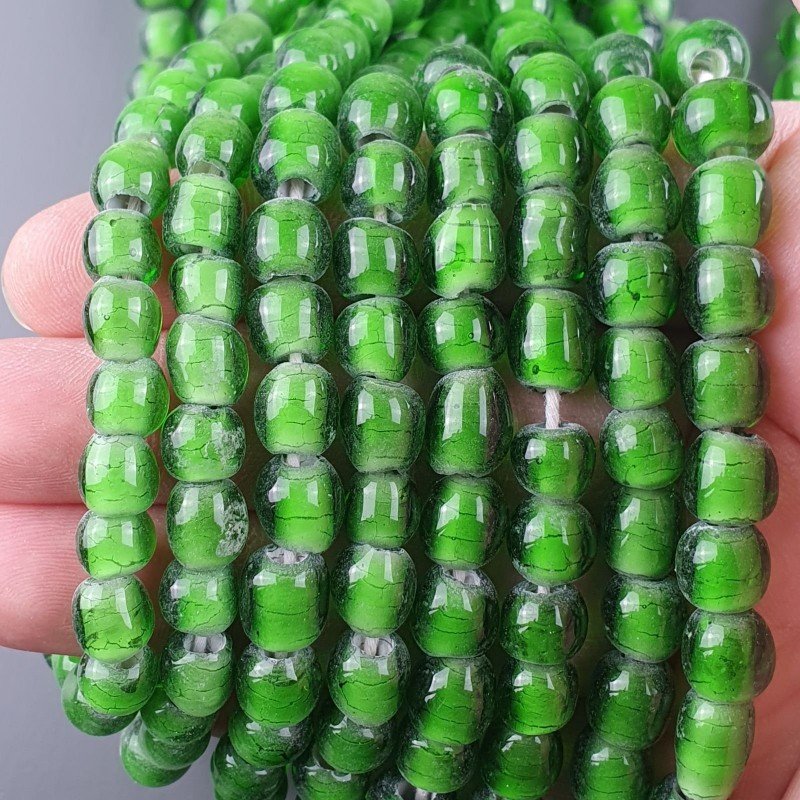 Perline in Vetro Stile Murano Verde Liscio Foro Passante