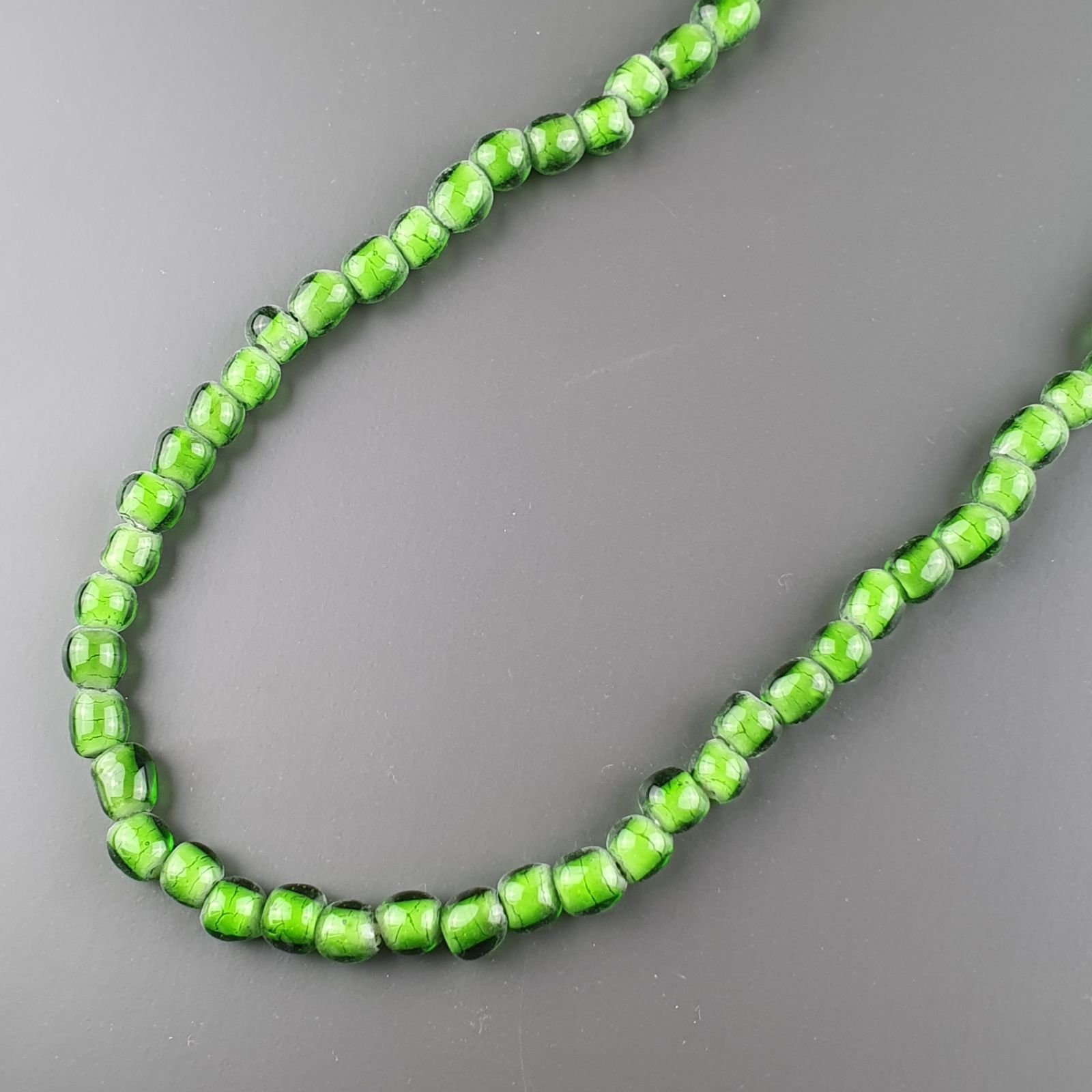 Perline in Vetro Stile Murano Verde Liscio Foro Passante