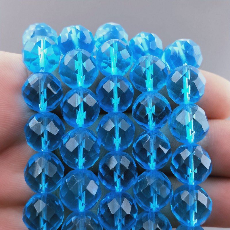 Cristallo Topazio Azzurro Perline Forma Tondo Sfaccettato 11mm