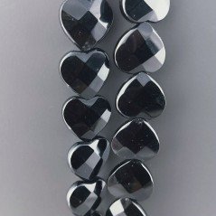 Onice Nera Perline Forma Cuore Piatto Sfaccettato a Mano Foro Passante 14mm