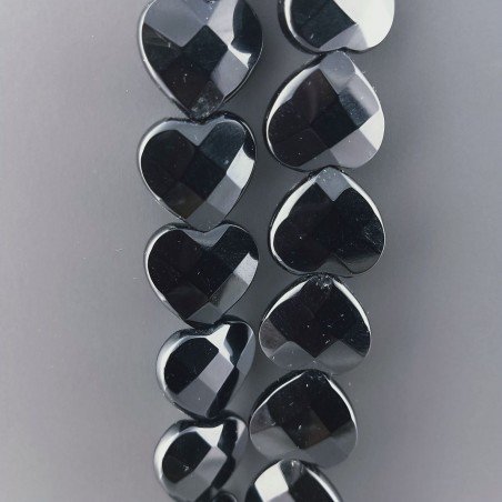 Onice Nera Perline Forma Cuore Piatto Sfaccettato a Mano Foro Passante 14mm