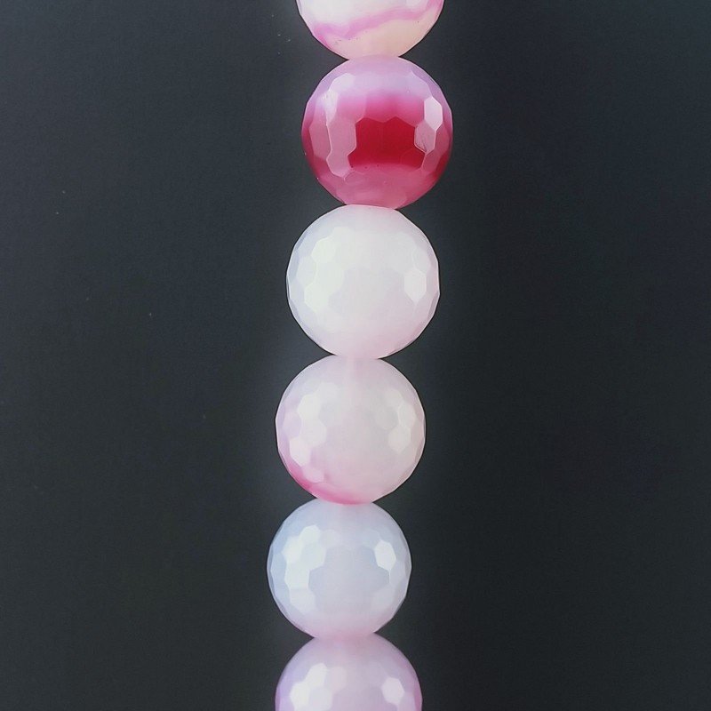 Agata Brasiliana Fucsia Perline Forma Tondo Sfaccettato 14mm
