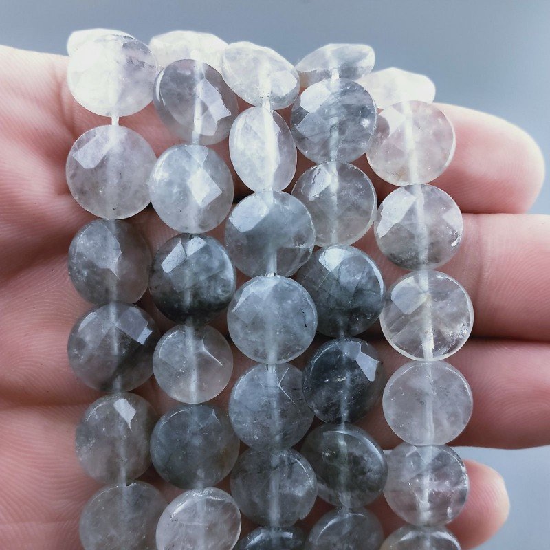 Quarzo grigio tondo piatto sfaccettato 12mm
