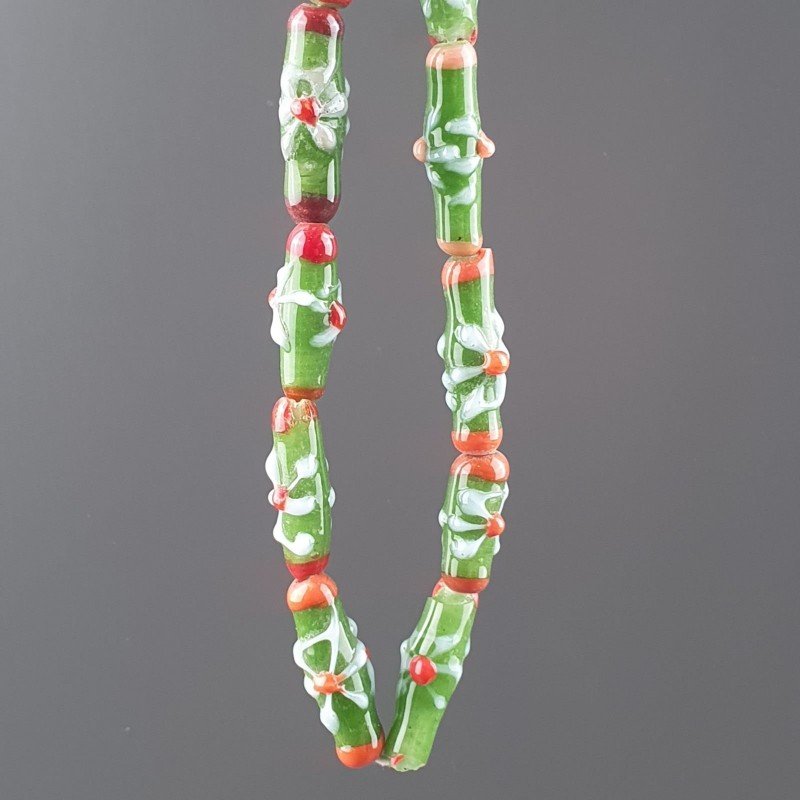 Perline in Vetro Stile Murano Verde Lavorato Fiori Bianco Rosso Liscio Foro Passante