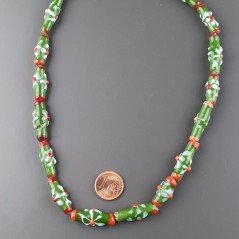 Perline in Vetro Stile Murano Verde Lavorato Fiori Bianco Rosso Liscio Foro Passante