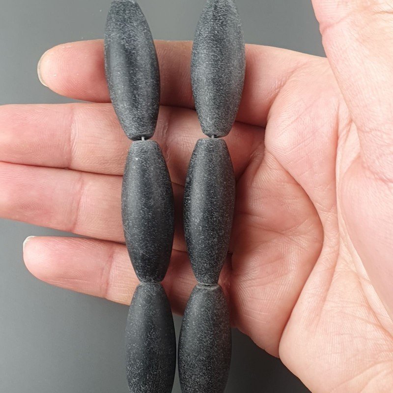 Pietra Lavica Nera Perline Forma Bariloto Liscio Satinato Etnico 10X40mm