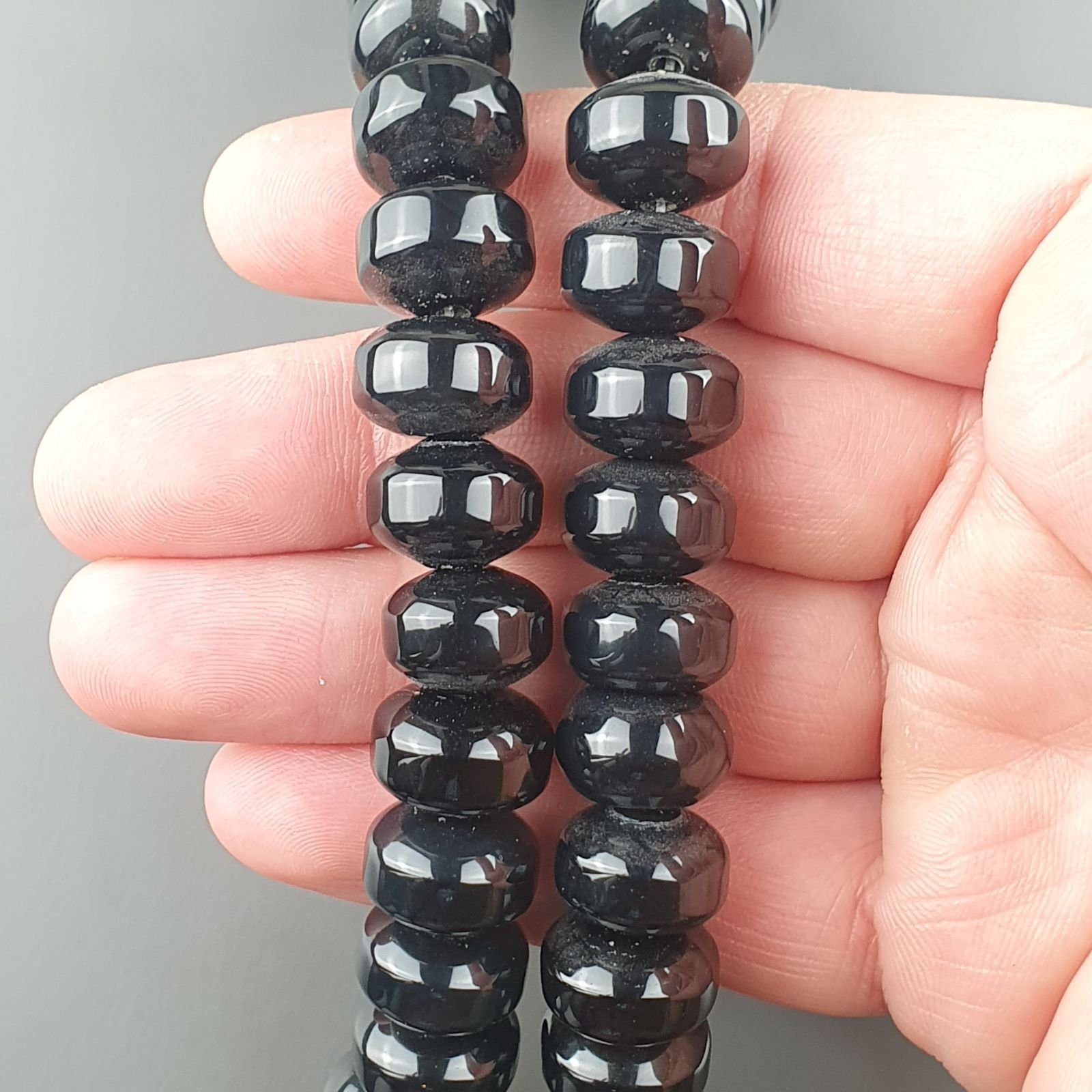 Onice Nera Naturale in Perline Forma Rondelle Liscio Foro Passante 14mm