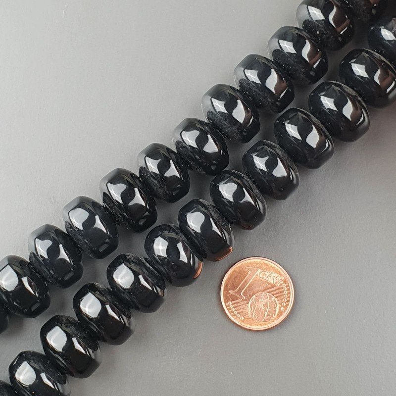 Onice Nera Naturale in Perline Forma Rondelle Liscio Foro Passante 14mm