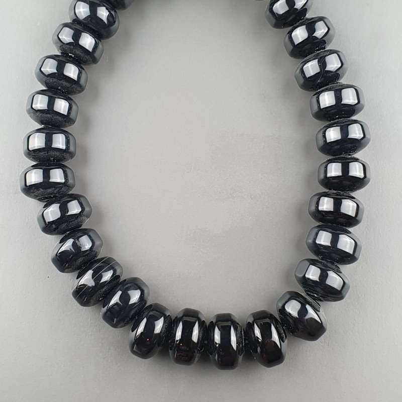Onice Nera Naturale in Perline Forma Rondelle Liscio Foro Passante 14mm
