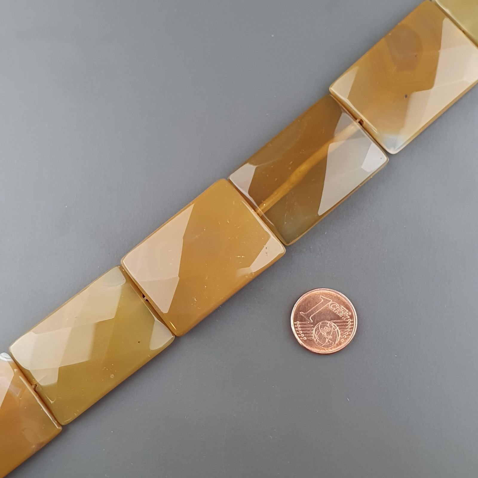 Agata Gialla Naturale in Perline Forma Rettangolare Piatto Sfaccettato Foro Passante 25x34mm