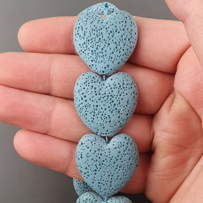 Pietra Lavica Azzurra Perline Forma Cuore Piatto Liscio Foro Passante26mm