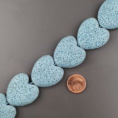 Pietra Lavica Azzurra Perline Forma Cuore Piatto Liscio Foro Passante26mm