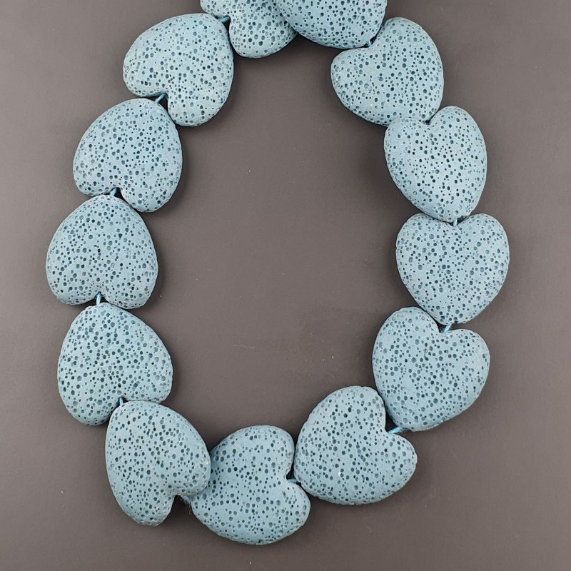 Pietra Lavica Azzurra Perline Forma Cuore Piatto Liscio Foro Passante26mm