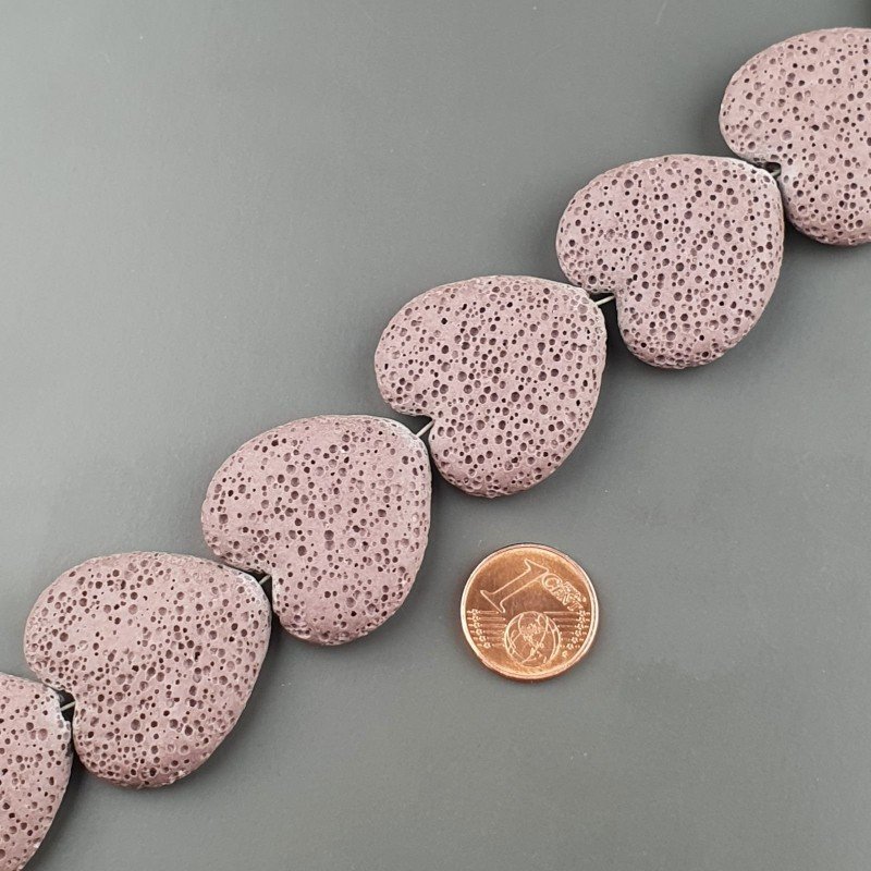 Pietra Lavica Viola Perline Forma Cuore Piatto Liscio Foro Passante 27mm