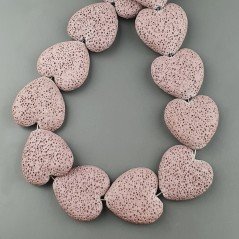 Pietra Lavica Viola Perline Forma Cuore Piatto Liscio Foro Passante 27mm