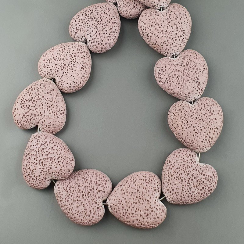 Pietra Lavica Viola Perline Forma Cuore Piatto Liscio Foro Passante 27mm