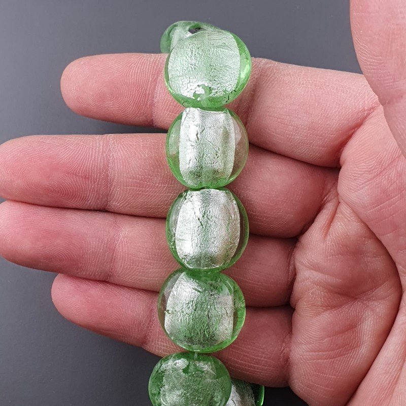 Perline in Vetro Stile Murano Verde Tondo Piatto 18X20mm Liscio Foro Passante