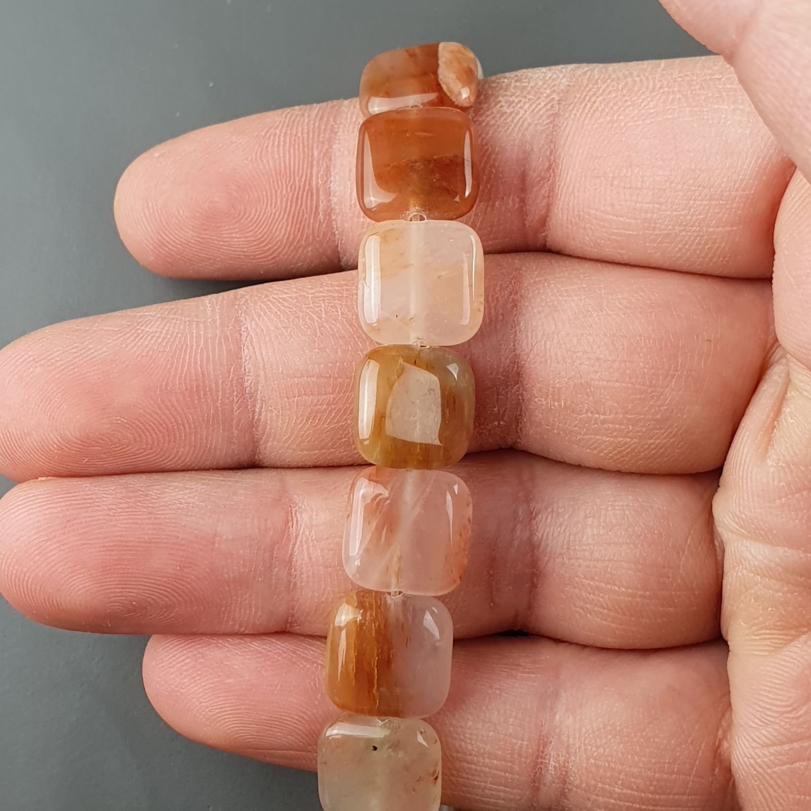 Avventurina Arancio Naturale Perline Forma Quadrato Piatto Liscio Foro Passante 12mm