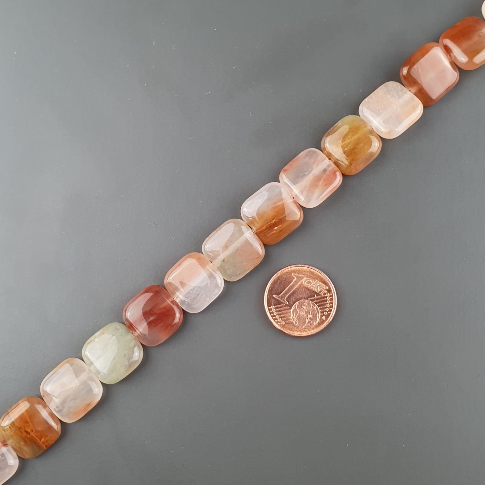 Avventurina Arancio Naturale Perline Forma Quadrato Piatto Liscio Foro Passante 12mm