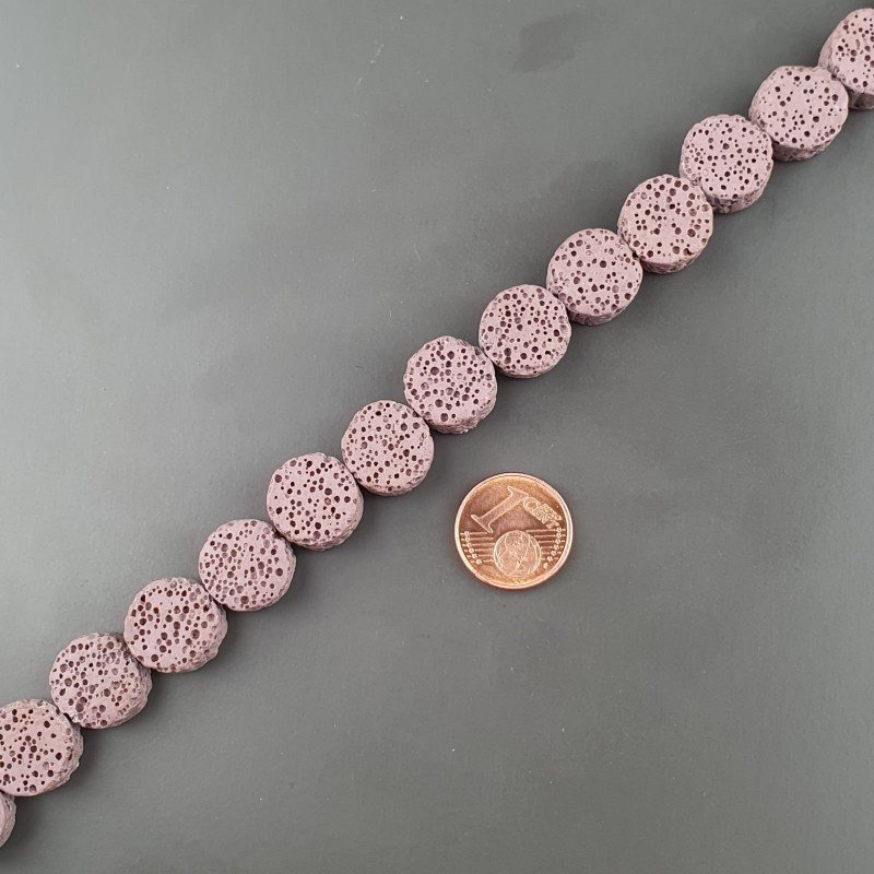 Pietra Lavica Viola Perline Forma Tondo Piatto Liscio 12mm