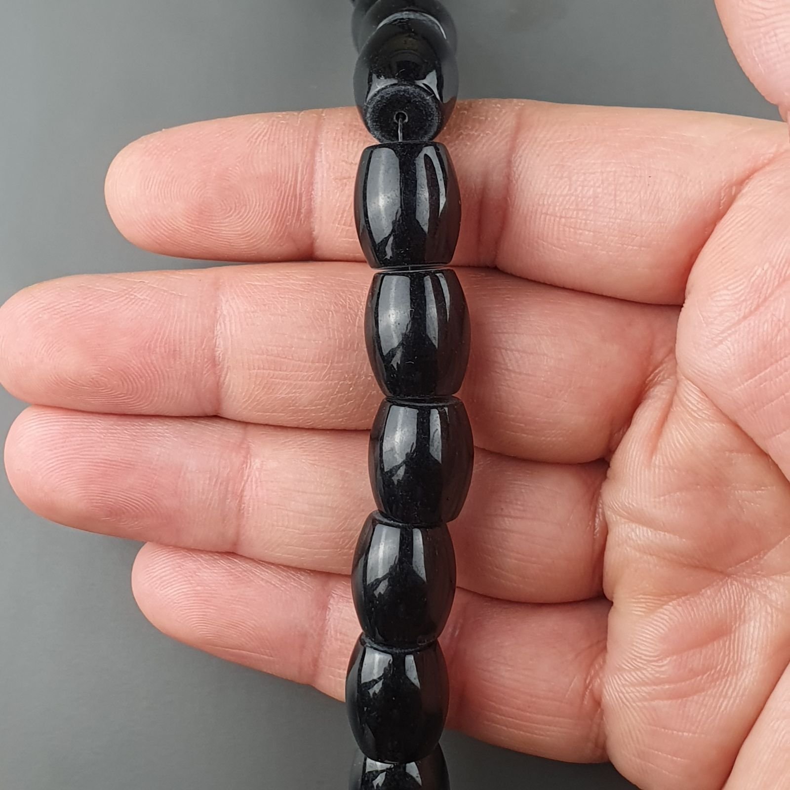 Onice Nera Perline Forma Barilotto Liscio 12X15mm