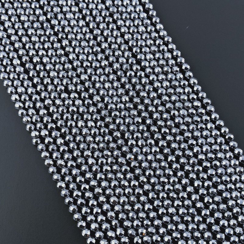 Ematite Argento Perline Forma Tondo Sfaccettato 03mm