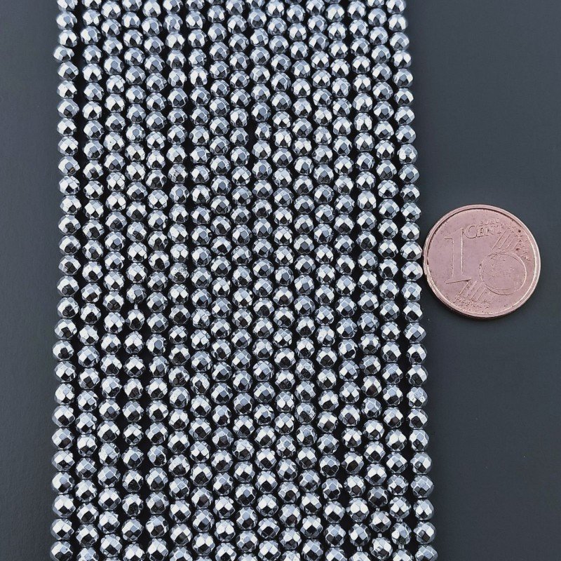 Ematite Argento Perline Forma Tondo Sfaccettato 03mm