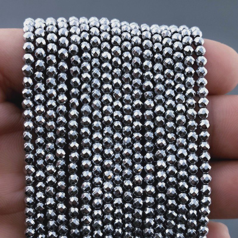 Ematite Argento Perline Forma Tondo Sfaccettato 03mm