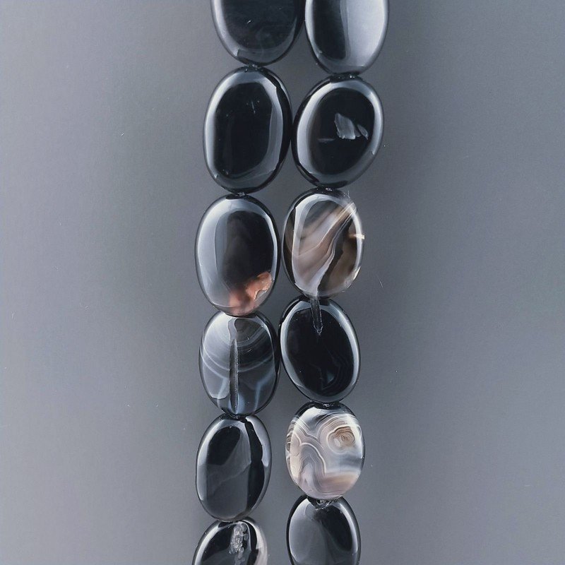 Onice Nera Naturale in Perline Forma Ovale Piatto Liscio Foro Passante 13X18mm