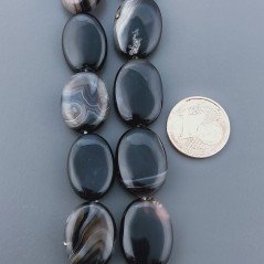 Onice Nera Naturale in Perline Forma Ovale Piatto Liscio Foro Passante 13X18mm