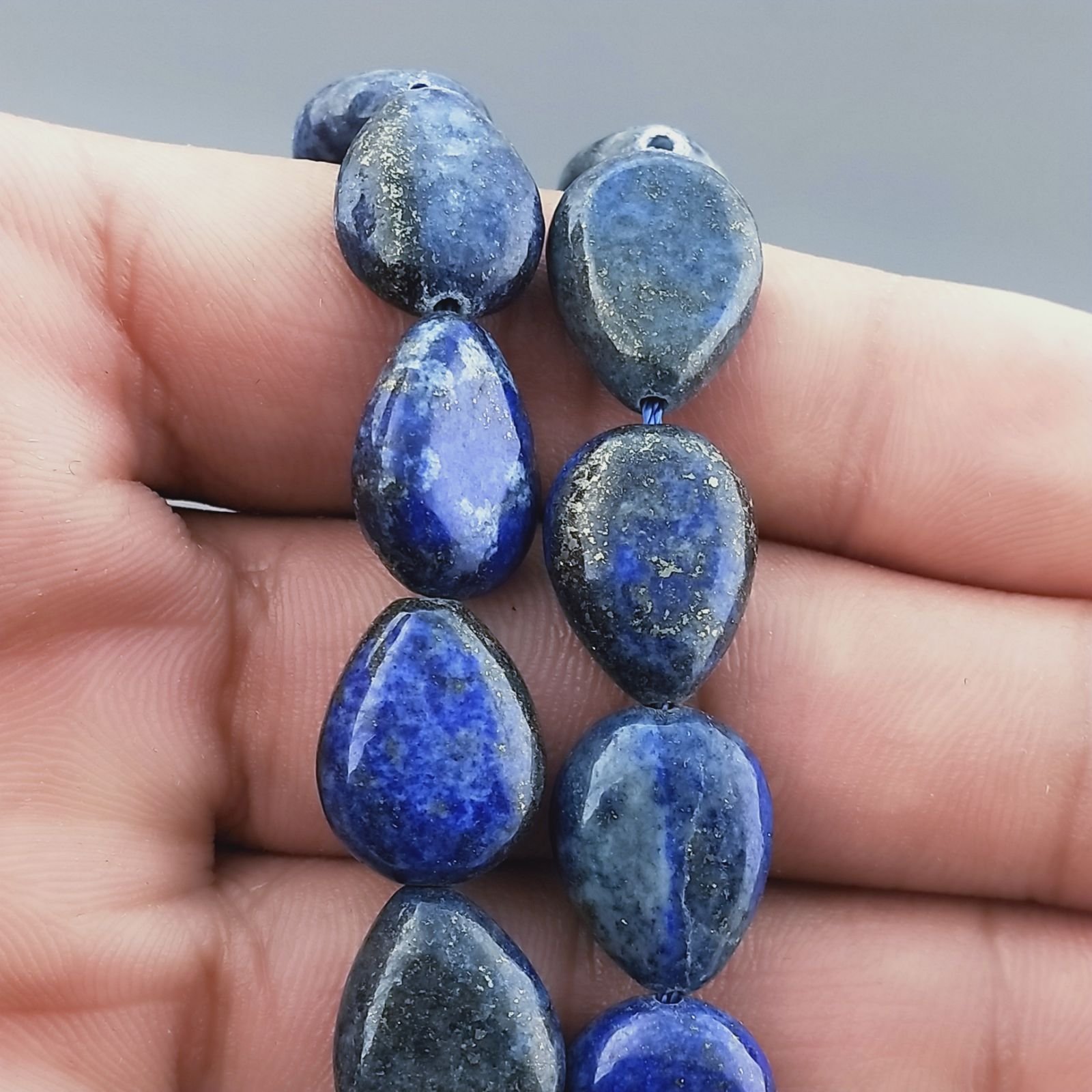 Lapis Lazuli Naturale Perline Forma Goccia Piatto Liscio Foro Passante 13x18mm