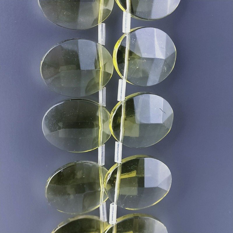 Cristallo Giallo Verde in Perline Forma Ovale Piatto Sfaccettato Foro Laterale 22X28mm