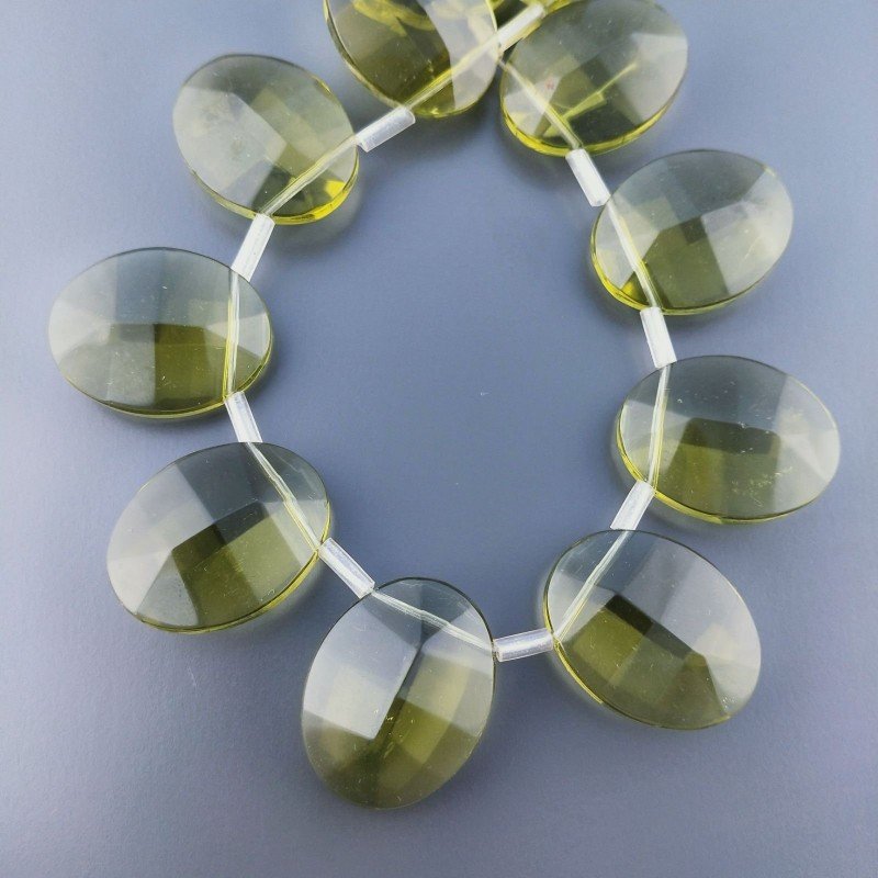 Cristallo Giallo Verde in Perline Forma Ovale Piatto Sfaccettato Foro Laterale 22X28mm