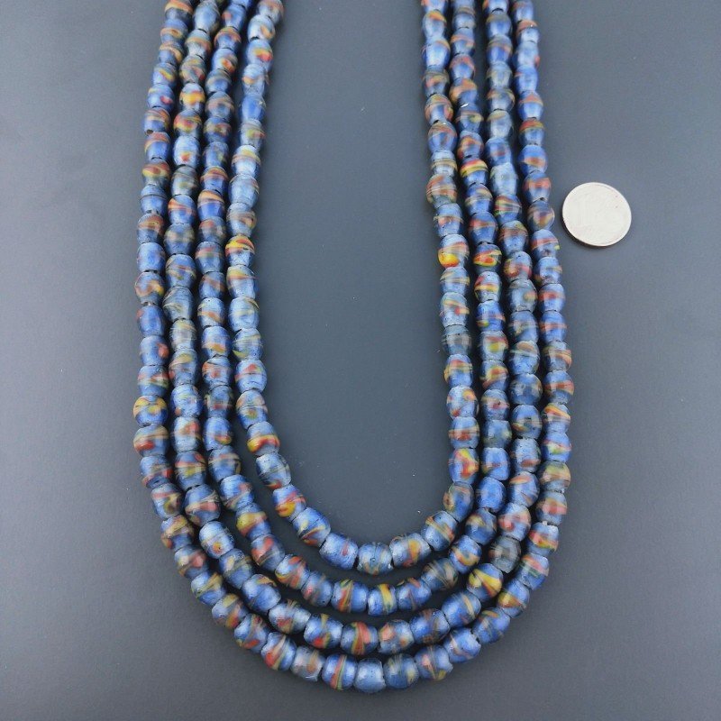 Perline in Vetro Stile Murano Blu Lavorato Forma Ovale Liscio Foro Passante
