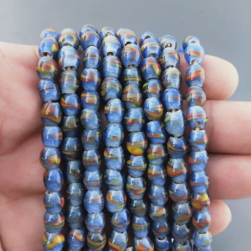 Perline in Vetro Stile Murano Blu Lavorato Forma Ovale Liscio Foro Passante