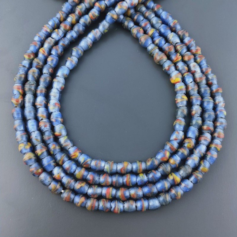 Perline in Vetro Stile Murano Blu Lavorato Forma Ovale Liscio Foro Passante